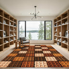 Geometric Waffle Grid Chocolate Color Block Rug