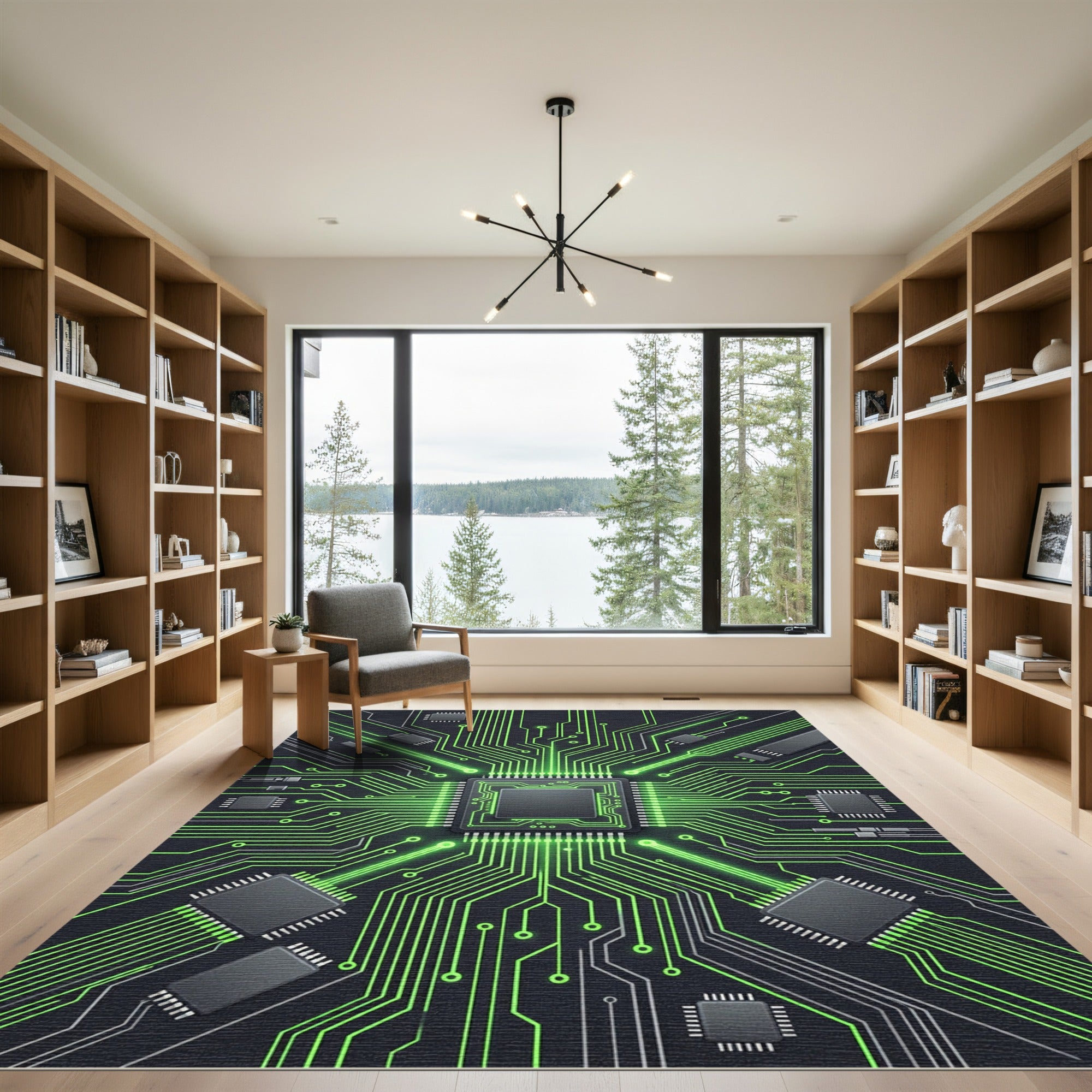 Neon Green Digital Circuit Board Rug
