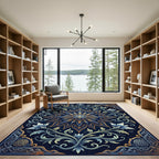 Midnight Blue Gold Celestial Lotus Rug