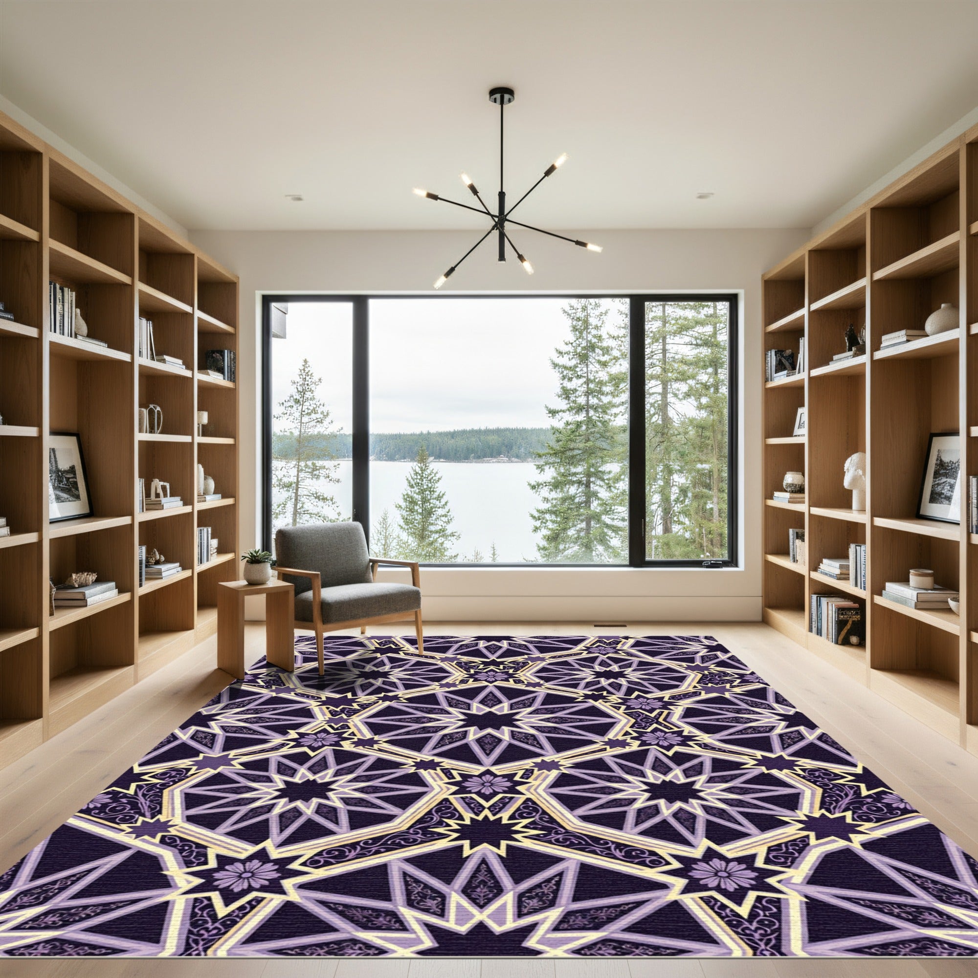 Deep Purple Geometric Star Medallion Rug