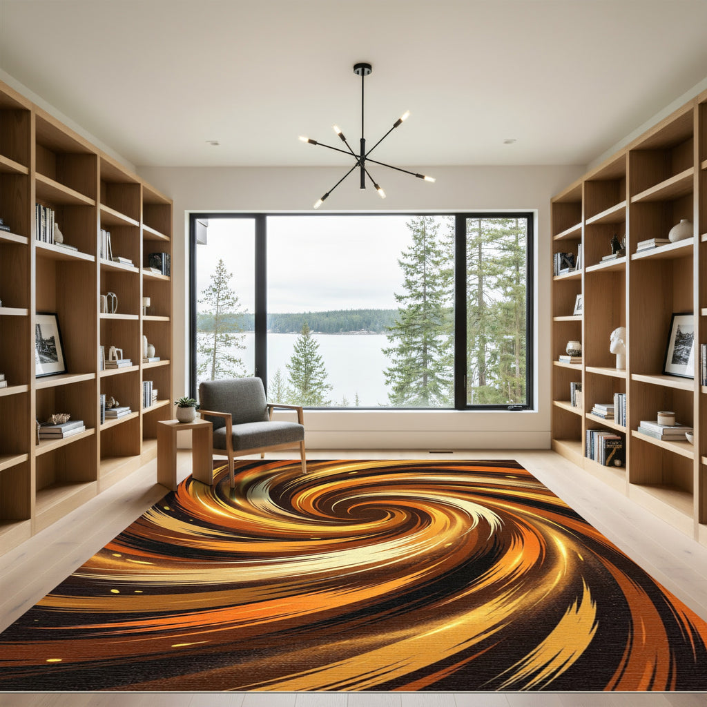 Golden Brown Swirl Vortex Rug