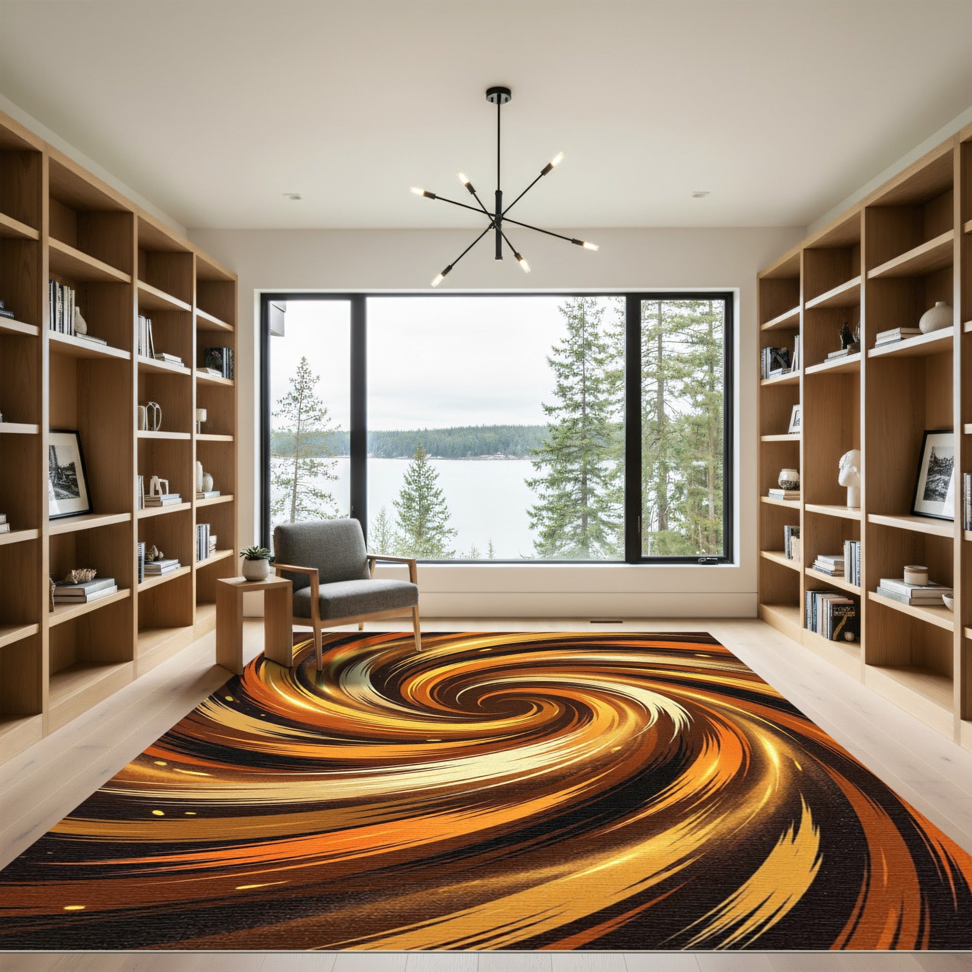 Golden Brown Swirl Vortex Rug