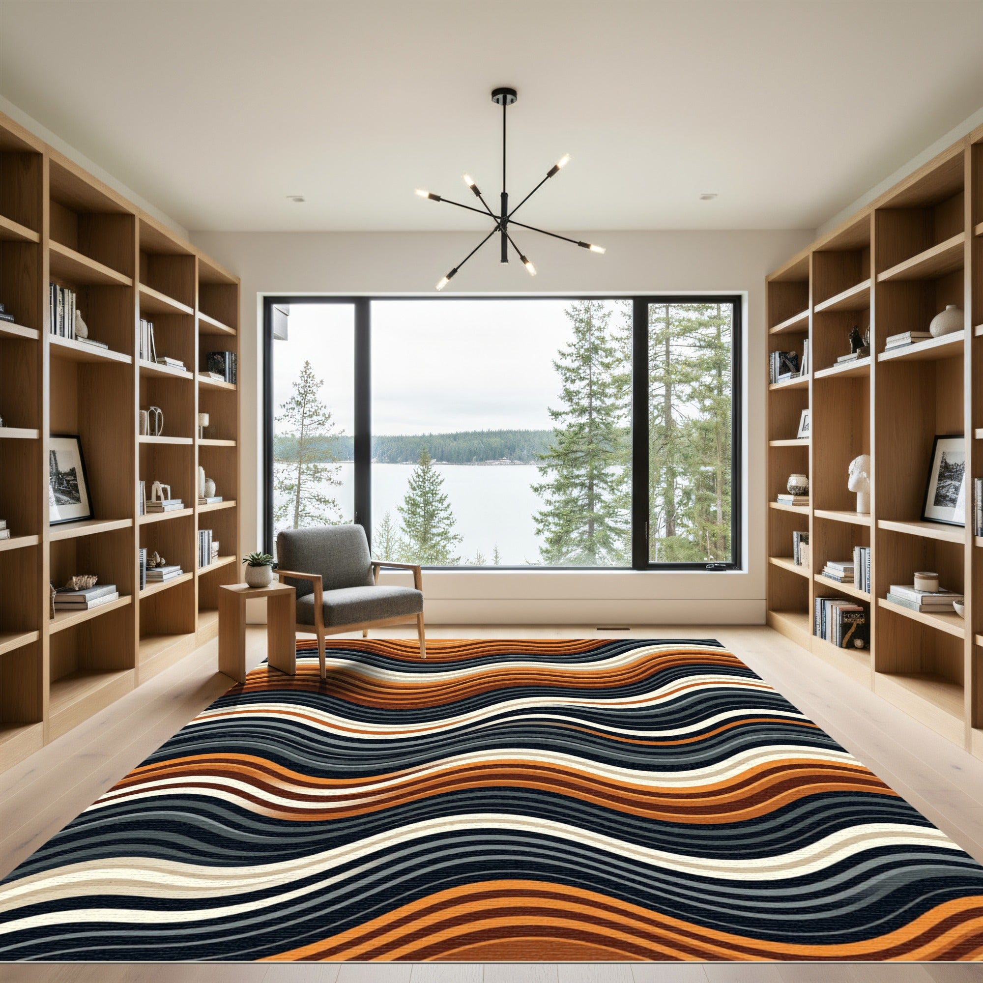Modern Earthy Wavy Striped Abstract Rug