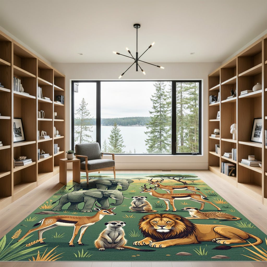 Illustrative African Savanna Wildlife Landscape Rug