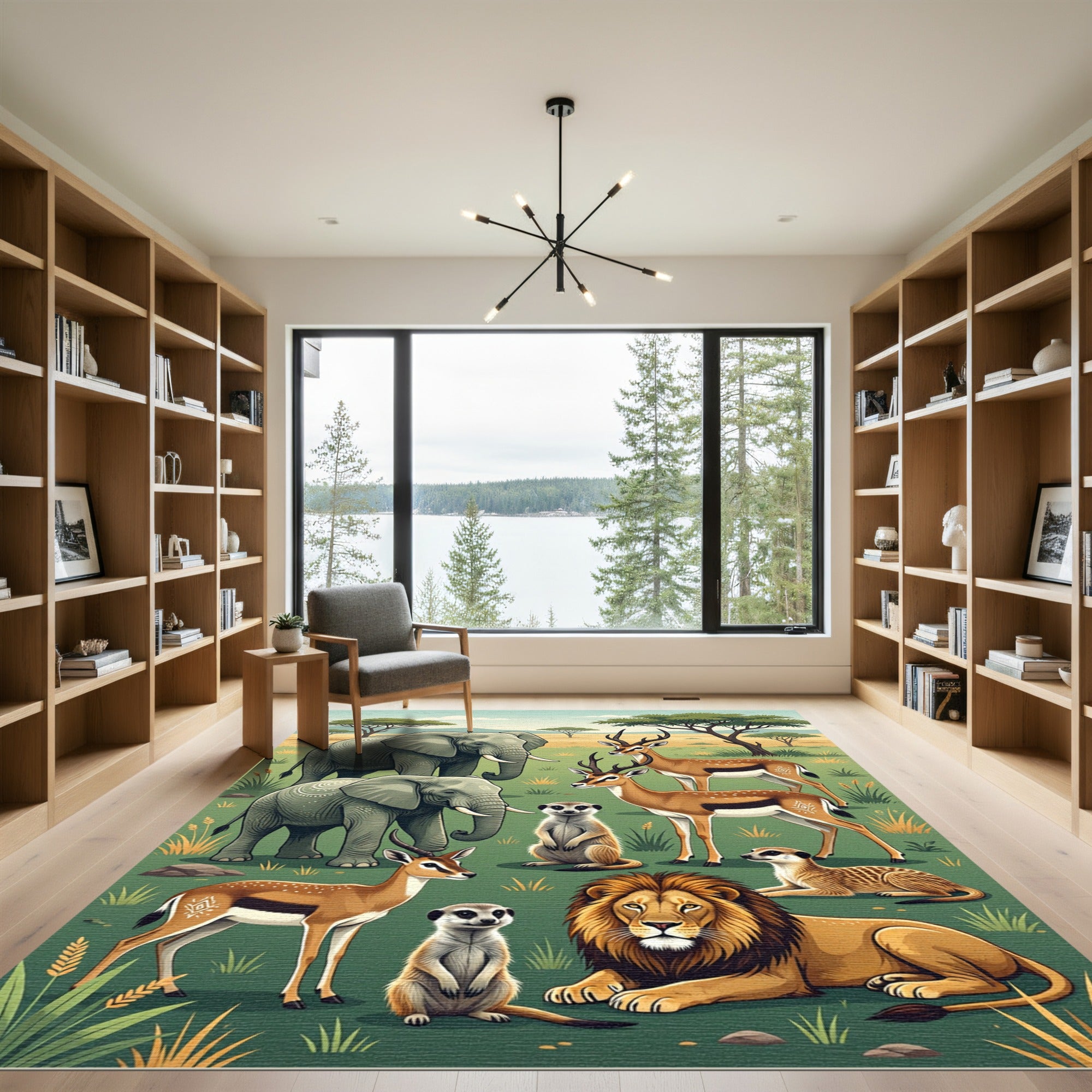 Illustrative African Savanna Wildlife Landscape Rug