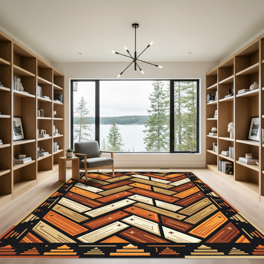 Herringbone Amber Ochre Geometric Tile Rug