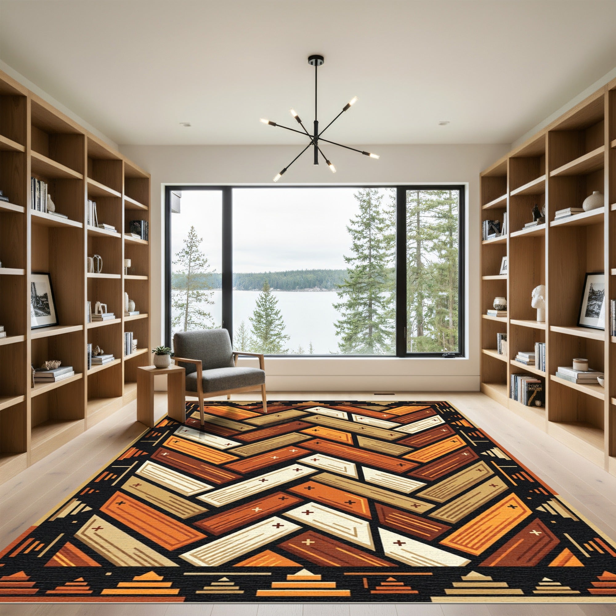 Herringbone Amber Ochre Geometric Tile Rug