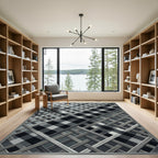 Monochrome Checkered Lattice Geometric Area Rug