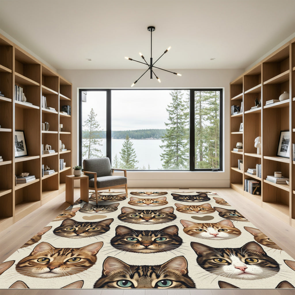 Whimsical Brown Tabby Cat Portrait Rug
