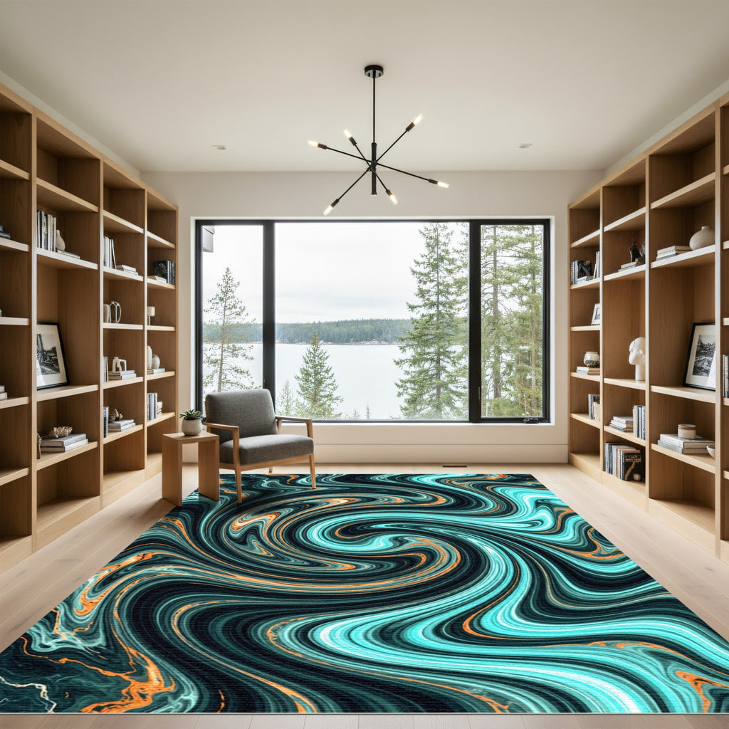 Teal and Copper Marble Swirl Rug