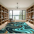 Teal and Copper Marble Swirl Rug
