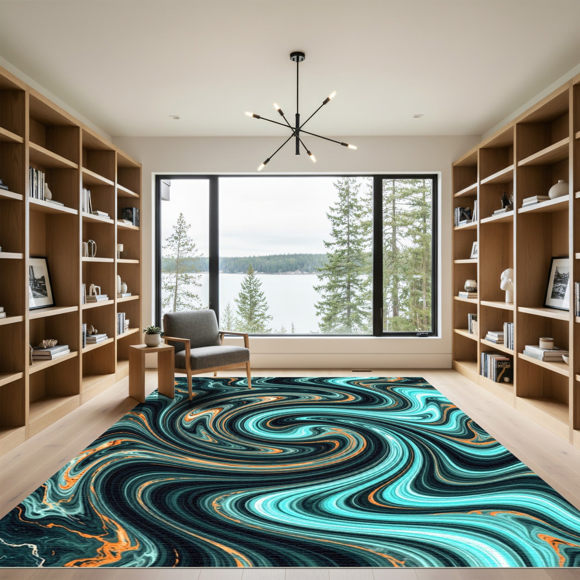 Teal and Copper Marble Swirl Rug