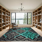 Elegant Teal and Silver Damask Ornate Rug