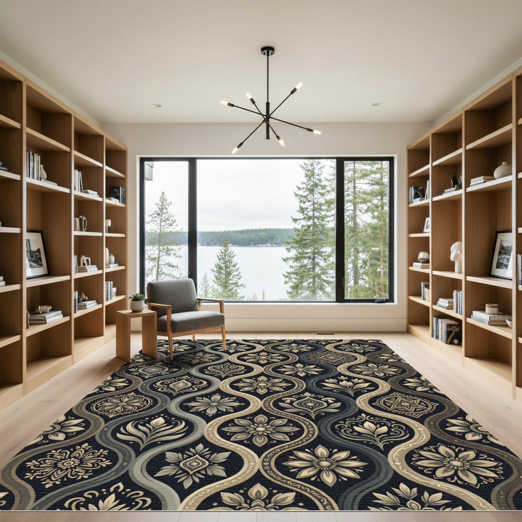 Earthy Floral Wave Medallion Rug
