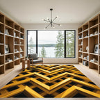 Golden Geometric Chevron Interlocking Abstract Rug
