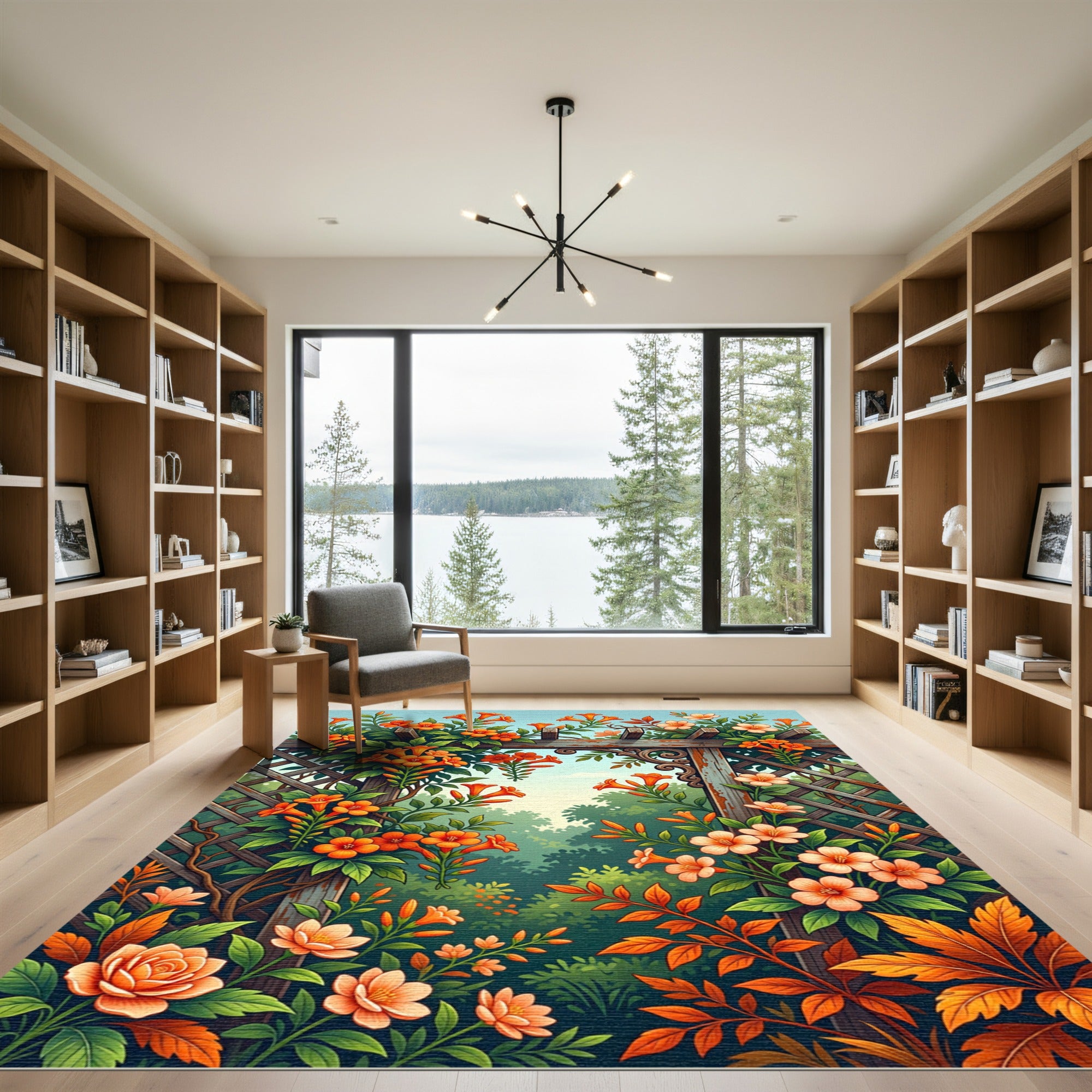 Orange Trumpet Vine Trellis Garden Rug