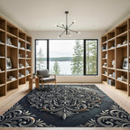 Elegant Metallic Silver Ornate Filigree Rug