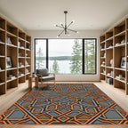 Geometric Amber and Slate Interlocking Weave Rug