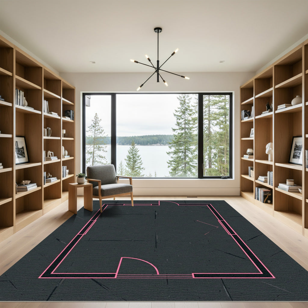 Dark Gray Pink Outline Interior Blueprint Rug