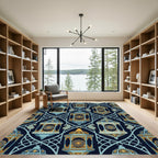 Golden Lantern Blue Paisley Lattice Art Rug