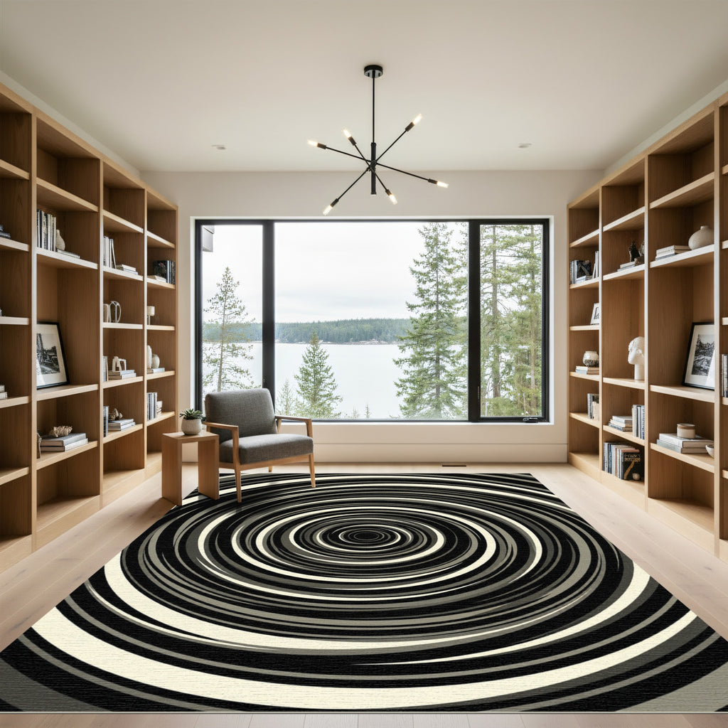 Monochromatic Swirl Concentric Circles Rug