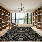 Gray Baroque Scroll Ribbon Rug