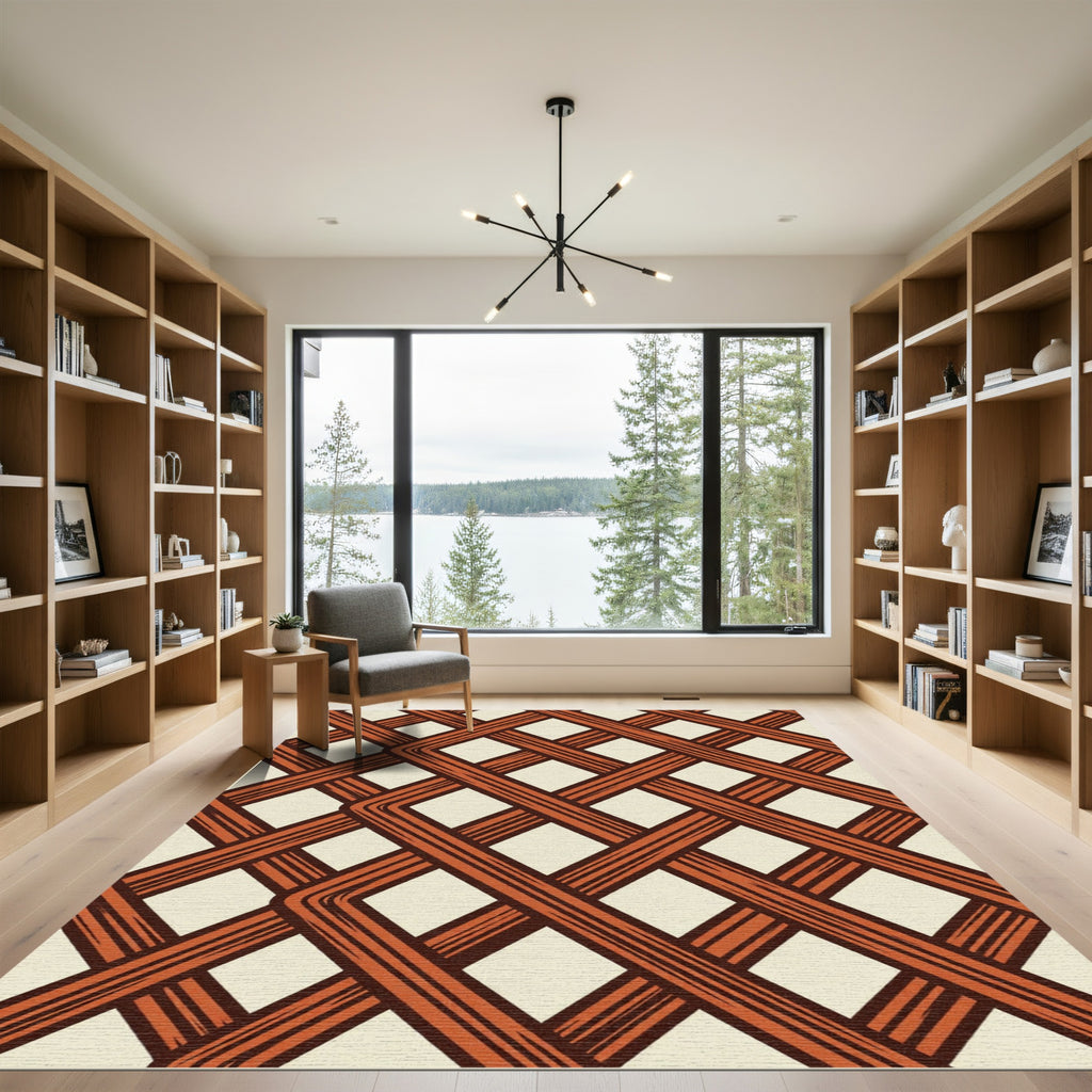 Terracotta Lattice Intertwined Geometric Rug