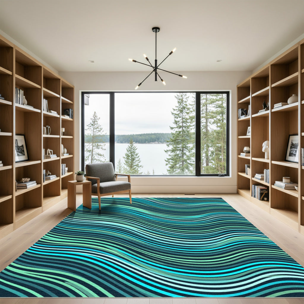 Aqua Teal Wavy Stripe Rug
