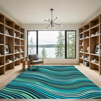 Aqua Teal Wavy Stripe Rug