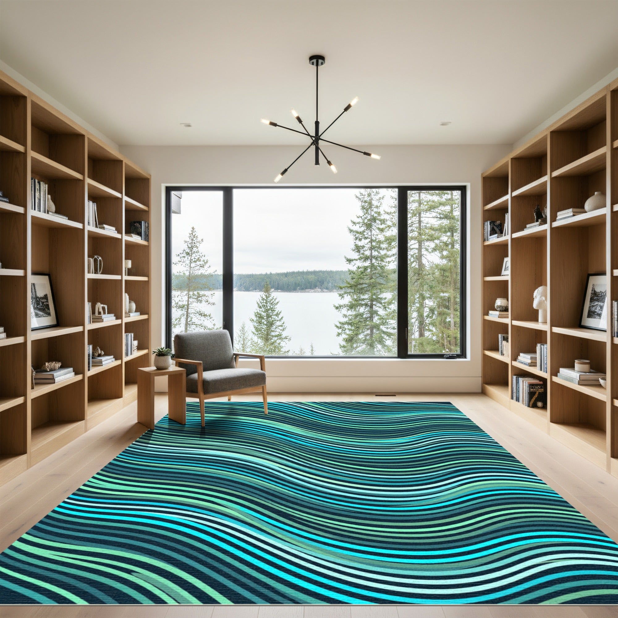 Aqua Teal Wavy Stripe Rug