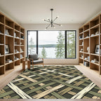 Layered Sage Olive and Cream Woven Grid Rug