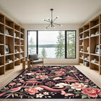 Pink Peony Chinoiserie Pavilion Bird Scroll Rug