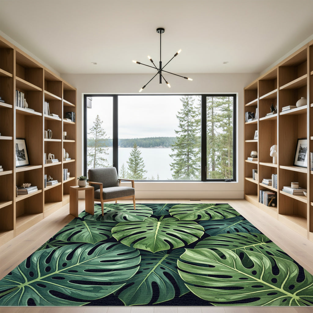 Lush Tropical Monstera Foliage Rug