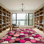 Sophisticated Rose Geometric Hexagon Mosaic Rug