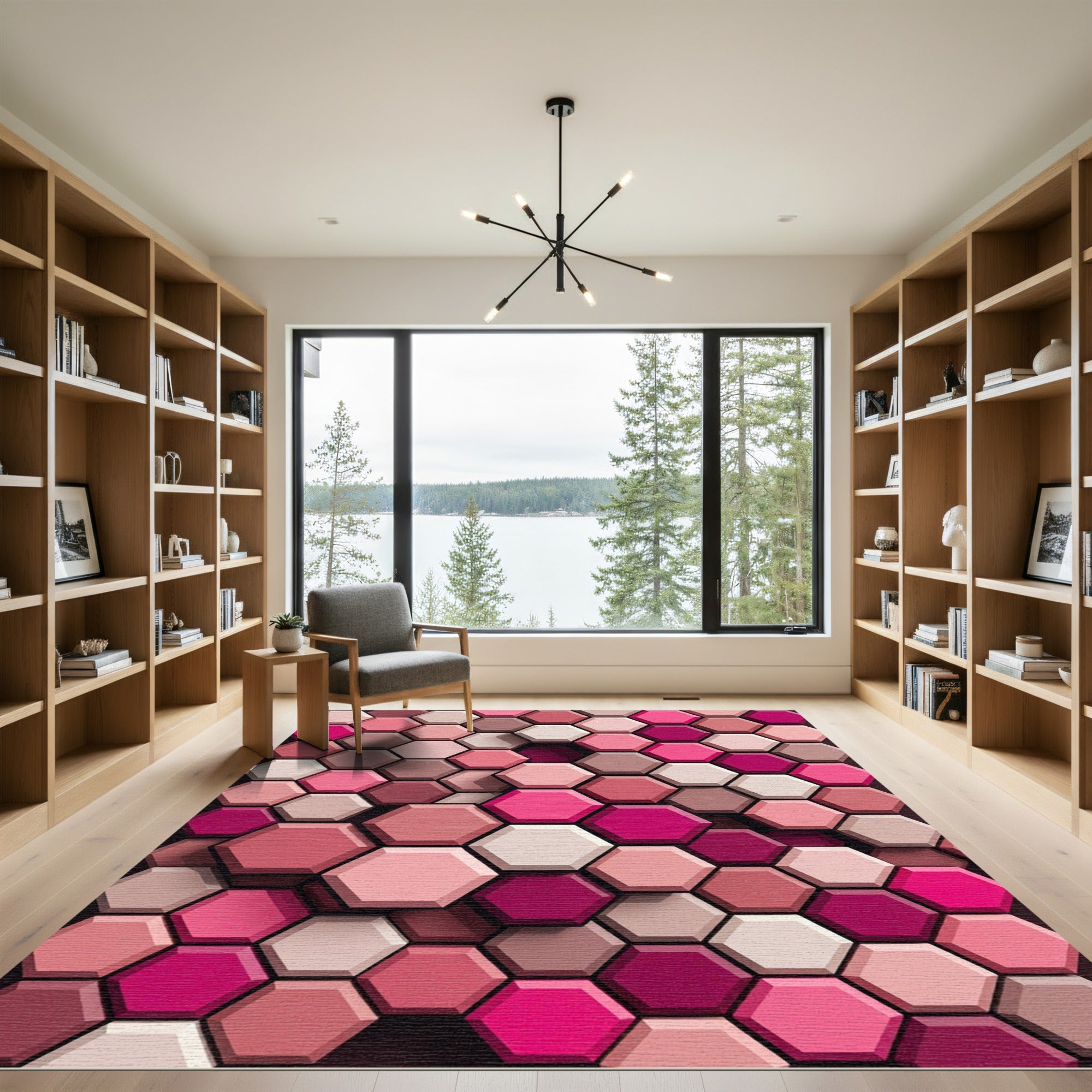 Sophisticated Rose Geometric Hexagon Mosaic Rug