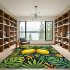 Vibrant Tropical Lemon Botanical Foliage Rug