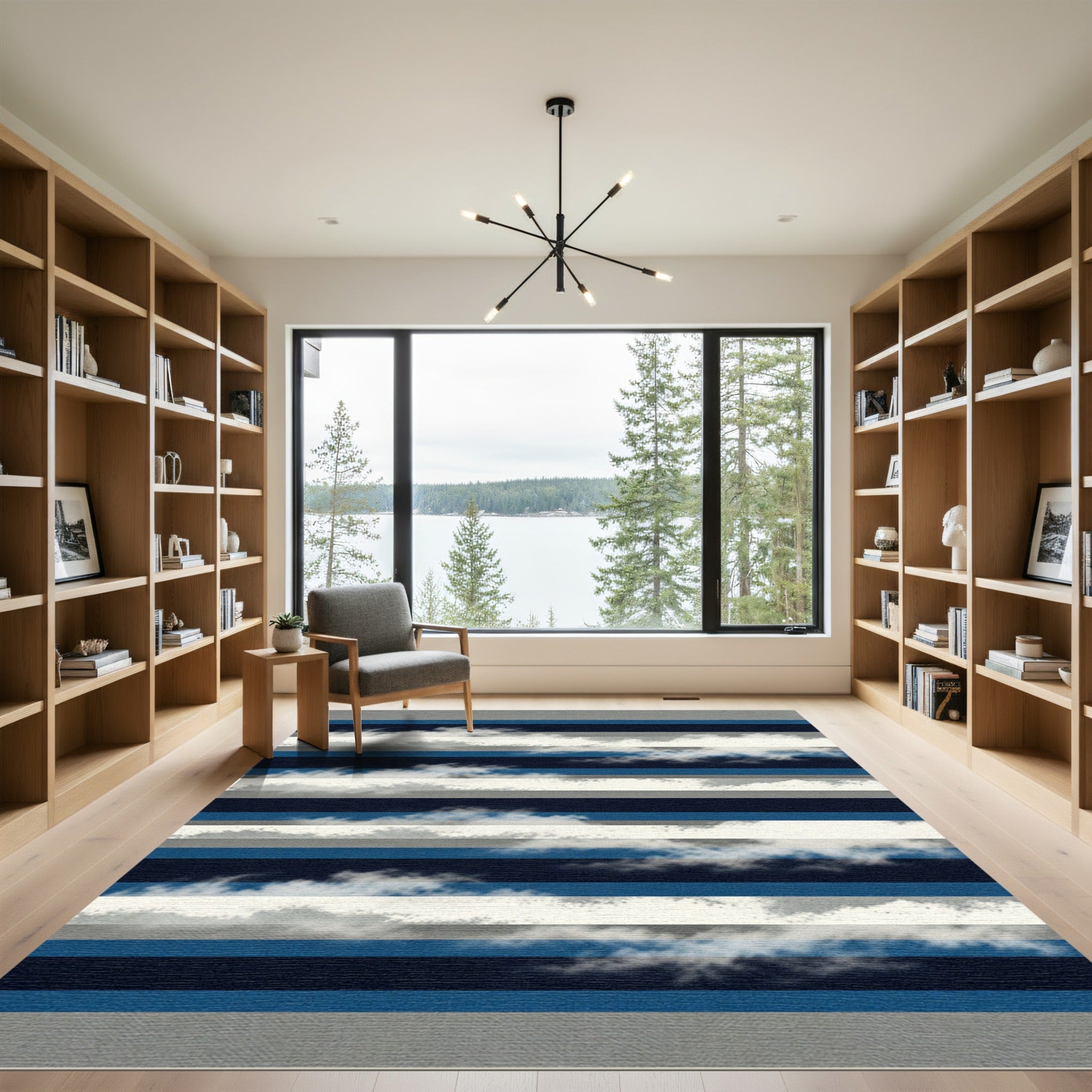 Cloudy Blue and Gray Striped Landscape Rug