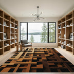 Brown Intersecting Geometric Blocks Rug