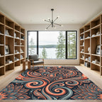Earthy Peach and Teal Paisley Swirls Rug