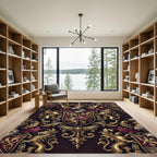 Regal Burgundy Gold Heraldic Crest Tapestry Rug