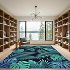 Lush Teal Tropical Foliage Composition Rug