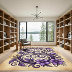 Ornate Purple Floral Swirl Accents Rug