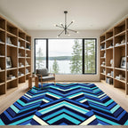 Bold Blue Geometric Chevron Rug