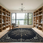 Ornate Silver Sun Filigree Border Rug