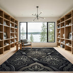 Ornate Silver Dark Floral Arabesque Rug