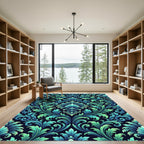 Ornate Teal Emerald Scrollwork Rug