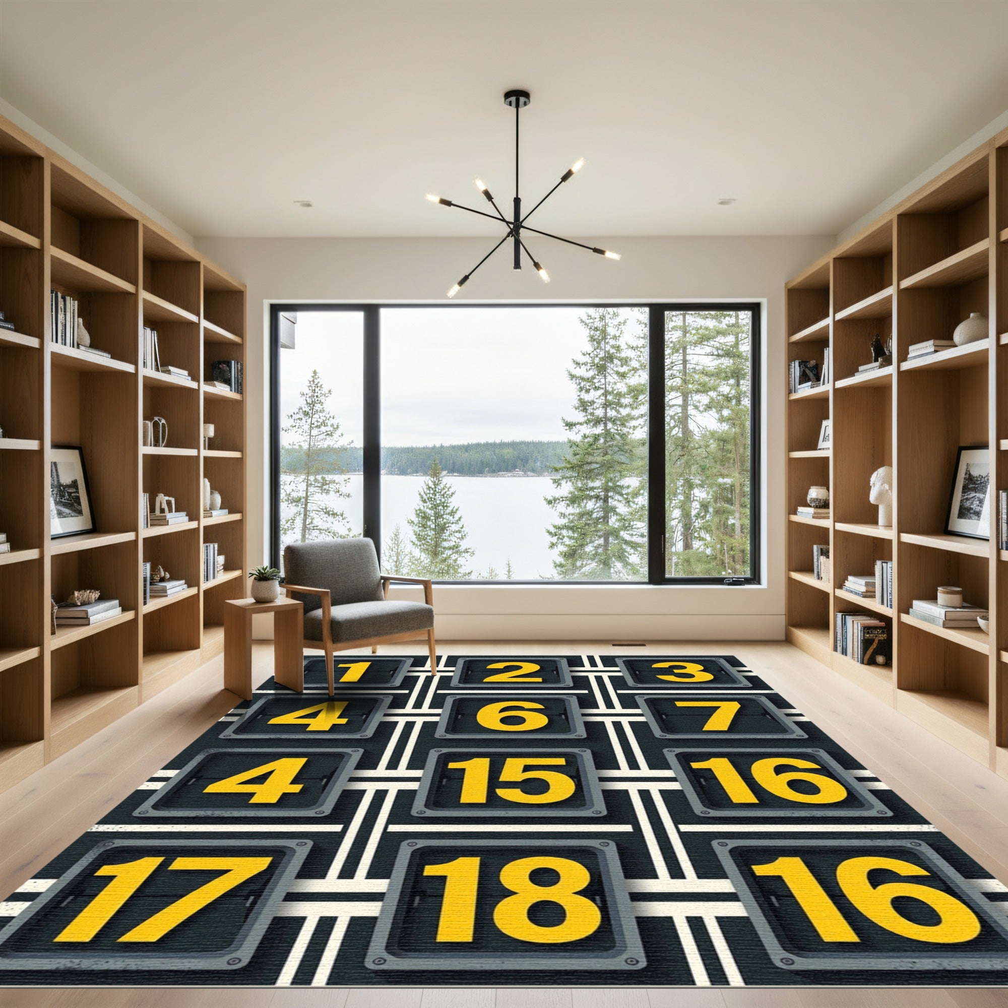 Industrial Yellow Numbered Grid Graphic Rug