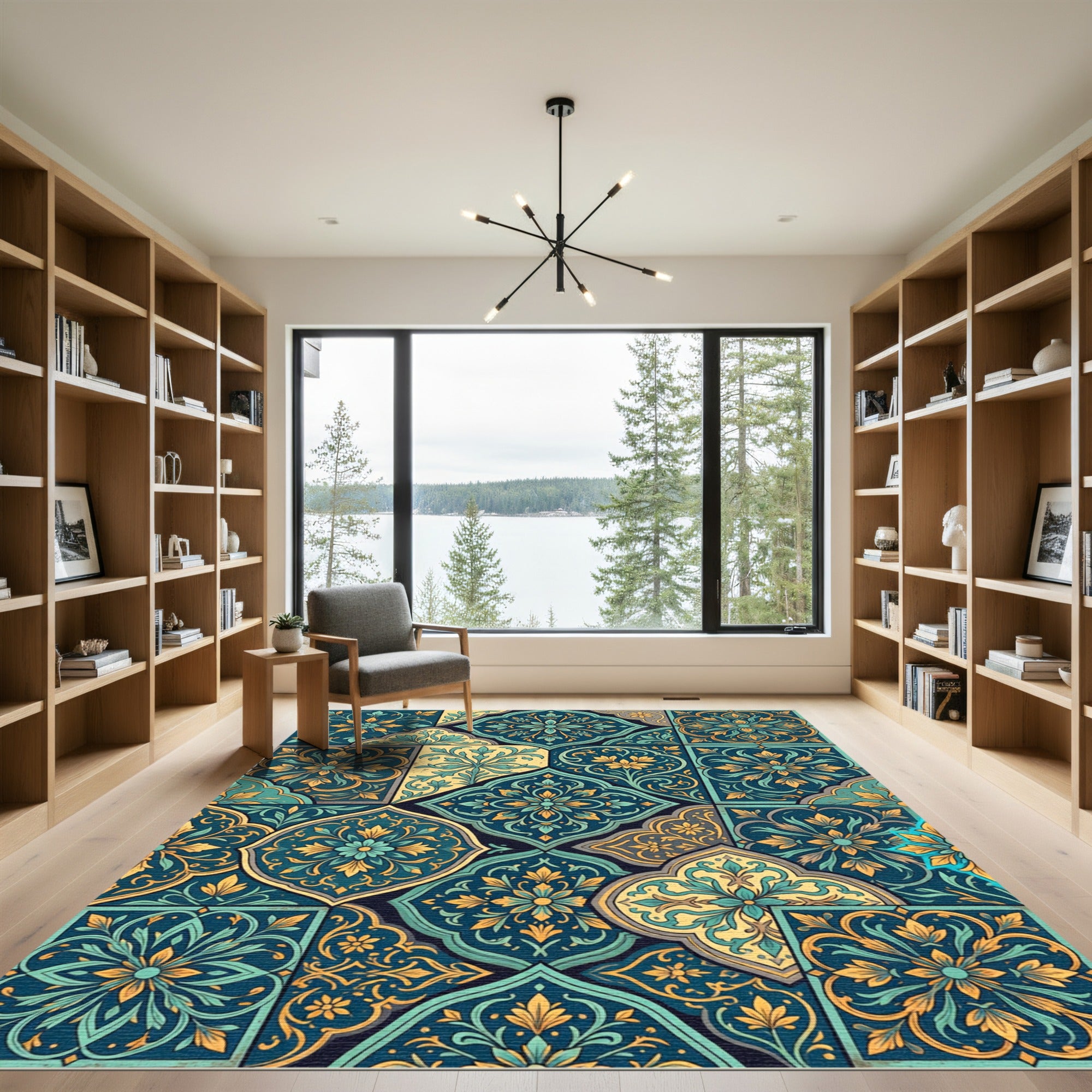 Teal Gold Medallion Floral Collage Rug