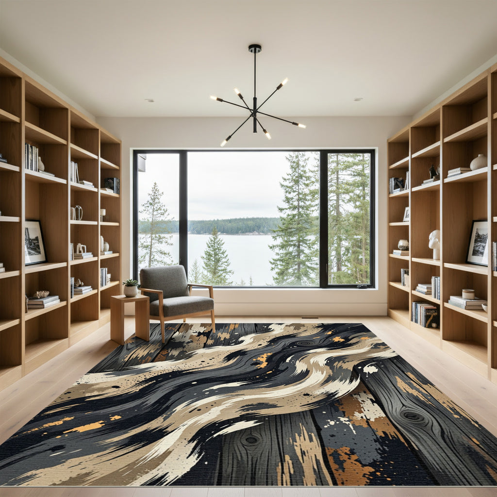 Rustic Wood Grain Abstract Swirl Rug
