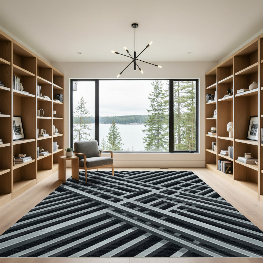 Silver Gray Intersecting Lines Rug